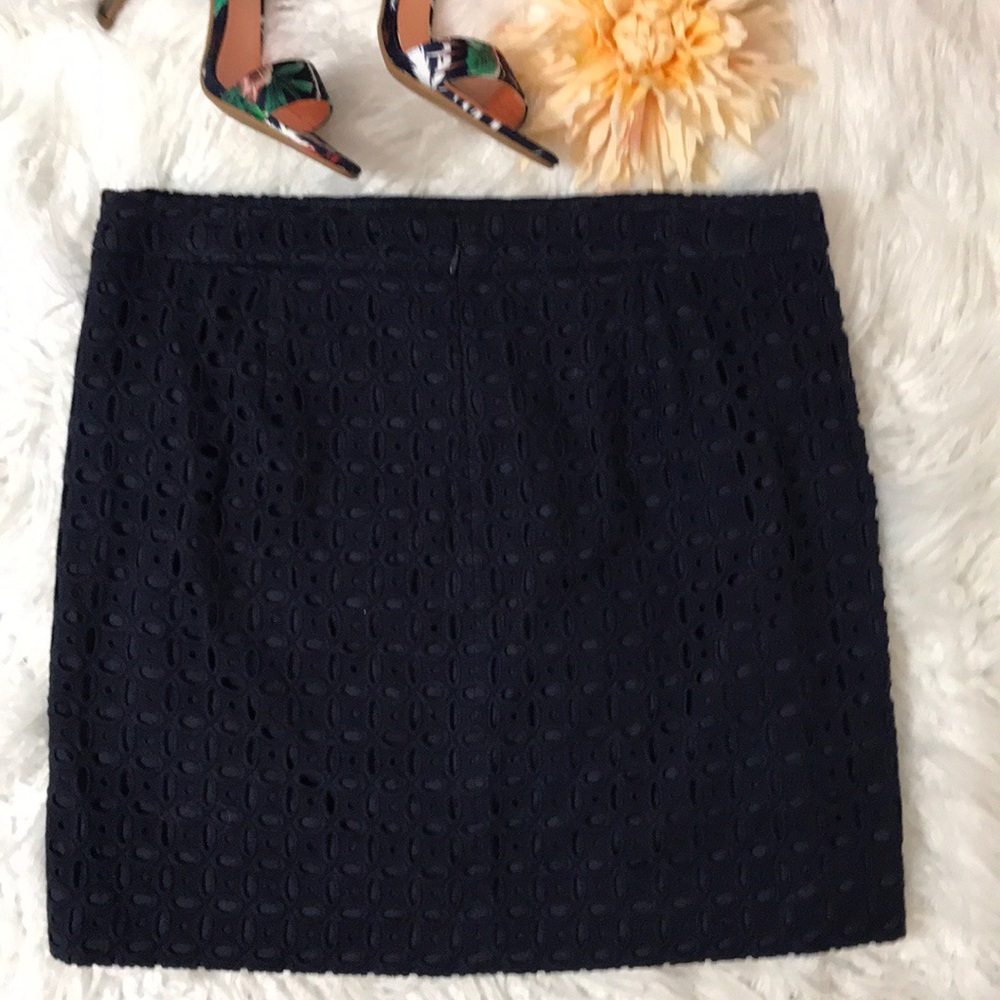 J.Crew Navy Blue Eyelet Skirt - Picture 3 of 5